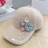 0130 Drop Plush Flower Flower Pearl Street Sport Lady Baseball Cap Women Leisure Hat 240103