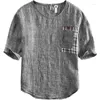 T-shirts pour hommes Summer Thin Tie Dye Manches courtes Hommes O Cou Mode Poche Épissée Coton et Lin Lâche 2XL Vêtements surdimensionnés Quotidien