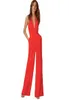 Elegant Office Jumpsuits Deep VNeck Backless Evening Party Rompers Overalls for Women Long Wide Leg Pants Red Bodysuits Pockets3526685