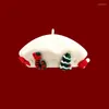 Baretten Japans leuk kerstcadeau Vintage rode wollen baret voor dames Winterwarmte Veelzijdige schilderhoed Trendmode