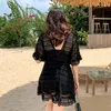 女性用水着水泳コスチューム女性2024 SOAK SPA BLACK LACE V-NECK SUMMER ONE-PIECE TIN THIN SIN