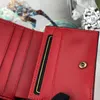 Klassische rote Mini-Geldbörse mit Klappe für Damen, Kartenpaket, Designer-Geldbörse, luxuriöse Retro-Handtasche, modische kurze Geldbörse mit Reißverschluss, karierte Blume, hochwertiges Leder, mit Box