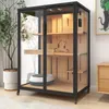 Cat Carriers Transparent Glass Cages Nordic Solid Wood Villa Modern Home House With Wheels Light Luxury Indoor Large Pet Cage