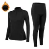 Termiska underkläder Kvinnor Mock-Neck Set Thin Fleece Fitness Shapewear Elastic Tight Female Clothing Underdirts and Underpants 240103