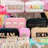 Stock Wholesale Multi Colors Waterproof Nylon Pouch Cosmetic Bag Women Letters Patch DIY Makeup Bag Teens large toiletry bag 240102