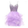 Party Dresses AngelsBridep Short Homecoming Dress Prom Ruffle Tulle Spaghetti Pärled Bodice paljetter Klänning 8 Graduation