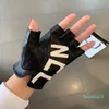 Guantes de cuero clásicos con diseño de letras para mujer, manoplas cálidas de piel de oveja para invierno, guantes de piel de oveja negros con pantalla táctil, talla M