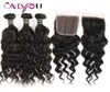 Bundles de cheveux de vague d'eau de fermeture de tissage de cheveux humains malaisiens avec fermeture couleur noire Extensions de cheveux de vague naturelle humide et ondulée Fact6077075