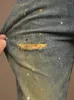 Мужские джинсы Ретро Ностальгический рваный уличный дизайн Эластичные узкие потертые модные брюки с аэрозольной краской