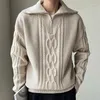 Мужские свитера высокого качества, пуловер с большими лацканами, черный, белый цвет, грубая трикотажная молния для мужчин, зимний бренд