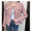 Herbst Winter Vintage Rosa Tweed Weben Jacke Mantel Frauen Kleine Duft Koreanische Quaste Woolen Mantel Elegante Oberbekleidung Weibliche 240103