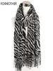 Foxmother nova moda feminina foulard zebra animal impressão xale envoltório cachecóis de caxemira com borla cachecol de inverno para mulheres presente masculino t2834635