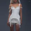 Work Dresses NEONBABIPINK Y2k Cute Two Piece Sets Womens Outfits Irregular Corset Top And Lace Mini Skirt White Sexy Club N33-DC20