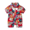 Rompers Fashion Baby Boys Casual Romper Summer Leaf Printed Short Sleeve Beamsuituit Label Tie Boy Kids Beach Beachuit Y1704