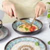 Plates Home Vintage Relief Tableware Ceramic Plate Bowl Steak Soup Fruit Noodle Salad Bowls Kitchen Dinnerware Gift