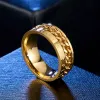 Norse Viking Symbol Ring 14 Gold Golden/Black Cuban Link Rotating Ring for Men 9mm Band wedding Rings Jewelry