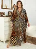 Dames Zwemkleding EDOLYNSA Zwart V-hals Zebra Streep Boheems Gedrukt Vakantie Kaftan Dames Lang Badpak Cover Up Strandjurk Q1297