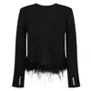 1209 XL 2024 Milan Runway Płaszcz Autumn Marka w tym samym stylu Crew Szyja czarna biała wysokiej jakości czarne ubrania kobiet z długim rękawem YL