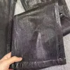 2024 Модные новые мужские джинсы R-O Правильная версия восковых брюк с микро-рогом Темно-черный стиль Чистое покрытие с щеткой вручную Многослойные повседневные облегающие брюки