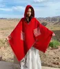 Szaliki Podróż po Cloak Big Shawl Kobieta jesienna zima noszenie krem ​​przeciwsłoneczny szalik z kapturem czerwony etniczny płaszcz z dzianiny luksusowe kobiety shaw8051956