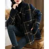 Drop Spring Fall Winter Plaid Print Lapel Neck Long Sleeve Women Casual Party Tweed Blazer Coats Jacket Outwear 240102