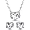 Cluster Rings 925 Sterling Silver Sparkling Infinity Heart Necklace Earring With Crystal For Women Fashion DIY Gift Smycken Set