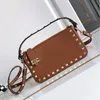 Stud Crossbody Bag Rivet Shoulder Bags Genuine Leather Zipper Closure Fashion Letters Internal Card Slot Detachable Handle Strap Multiple Colors Hand Wallets