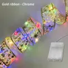 Cordes 4M 10M Arbre de Noël décoré avec un ruban d'or et d'argent Décoration féerique DIY Bow String Lights 2024 Année Atmosphère