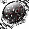 Наручные часы LIGE, деловые мужские часы, полностью стальные водонепроницаемые часы, мужские спортивные часы с хронографом для мужчин, кварцевые Relogio Masculino 257T