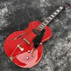 Grote transparente rote Farbe Maple Hollow Body E-Gitarre F-Löcher Archtop
