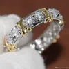 Bijoux vintage sterling sier éternité dimonique simulé diamant whitegold band de mariage cross ring ring qualité originale