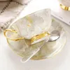 Kubki wykwintne marmurowy kamień tekstury kubek kubek Piękny pasterski malowany złoty ceramiczny popołudniowy filiżanki herbaty