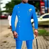 Erkekler Suits African için Erkekler Stand yaka blazer ve pantolon 2 adet set kıyafet kıyafet kostümü homme düğün damat balo elbisesi