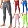 Erkek pantolon parlak seksi u dışbükey vücut geliştirme parlak sıkı tozluklar düz renk orta bel ipeksi pürüzsüz moda