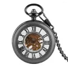 Pocket Watches Retro Snake Mönster Romerska siffror Mekanisk klocka Hand Winding Movement Luxury Antique Black Chain timepiece