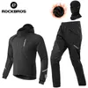 Rockbros Winter Mens Jacketsセット防水防風サーマルフリースサイクリングセットロードウォーマーパンツジャージー自転車スイート240102