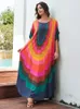 Dames Badmode EDOLYNSA Kleurrijke Vrouwen Kaftan Kaftan Lange Jurk Gewaad Ronde Hals Boheemse Moo Badpak Cover Up Party Outfit Q1632