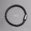 Bracelet de perles en pierre noire givrée naturelle pour Homme, fermoir magnétique en acier inoxydable, accessoires bijoux pour hommes