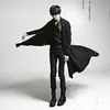 Idopy Korean Fashion Men's Punk Style Black Hoodie Hip Hop Long Cardigan Gothic Sweatshirts Cape Cloak Irregular Hem 240103