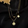 Collier en acier titane pour femmes, léger, luxe, Double couche, pendentif visage d'humeur souriant, bijoux à la mode