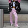 Graben Baseball Rosa Jacke Varsity Y2K Streetwear Winter Frauen Kleidung Lange Racer Patchwork Jacken Letterman Mäntel 240103