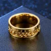 Norse Viking Symbol Ring 14 Gold Golden/Black Cuban Link Rotating Ring for Men 9mm Band wedding Rings Jewelry