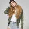 Maomaokong Womens Jacket Natural Raccoon päls krage kort kappa Slim Women Bomber Parka 240103