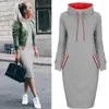 Robes décontractées Bikoles Automne Hiver O Cou Long Slevee Cordon de serrage Femme 2024 Fahsion Solide Bodycon Pocket Sweat-shirt à capuche