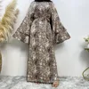 Etnik Giyim Yaz Kadın Bohemian Maxi Elbise Çiçek Baskı Baskı Saten Moda Abaya İslami Kıyafetler Müslüman Suudi Arabistan Gevşek Uzun