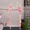 Haarspangen 2 Stück Seidenblume Perle Rosa Blau Haarnadel Chinesisches Hanfu Kleid Vintage Kinder Fransen Tiaras Klassische Perlen Schmuck