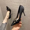 Mode bout pointu chanvre pompes talons hauts chaussures dames robe pour femmes chaussures noires bout pointu robe de mariée chaussures 240102