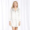 Nachtwäsche Langarm-Nachthemd Satin Sleepshirt Knopfleiste vorne Pyjama-Oberteil für Damen 240102