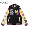 High Street Baseball Jacket Men Vintage Letter Embroidery Patch Splicing PU Leather Sleeve Varsity Jackets Couple Oversized Coat 240103