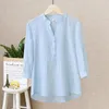 Insta Half Sleeve Elegant Shirt White Pink Button Vintage Blus Stand Collar Ladies Cotton Female S3XL 240102